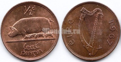 монета Ирландия ½ пенни 1967 год