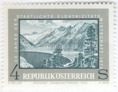 марка Австрия 4 шиллинга "Water Reservoir Zemm" 1972 год
