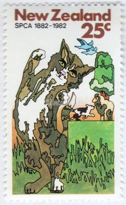 марка Новая Зеландия 25 центов "SPCA 1882-1982" 1982 год