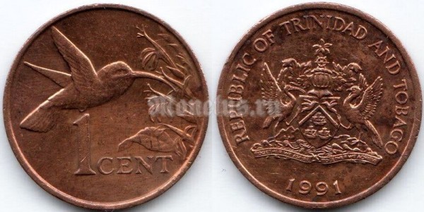 монета Тринидад и Тобаго 1 цент 1991 год