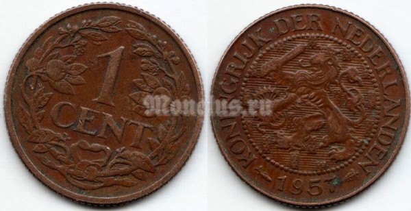 монета Нидерландские Антильские острова 1 цент 1957 год