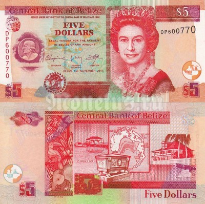 банкнота Белиз 5 долларов 2011 год