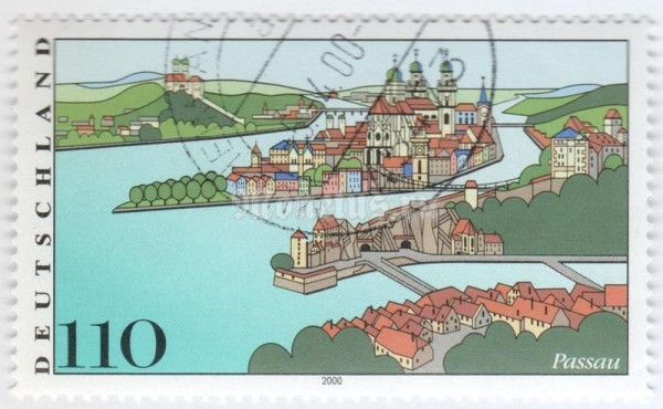 марка ФРГ 110 пфенниг "Passau (Views from Germany)" 2000 год Гашение