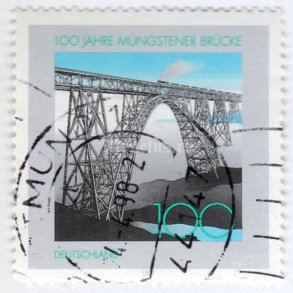 марка ФРГ 100 пфенниг "Müngsten Bridge, Centenary" 1997 год Гашение