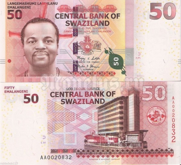 Банкнота Свазиленд 50 лилангели 2010 год, серия АА