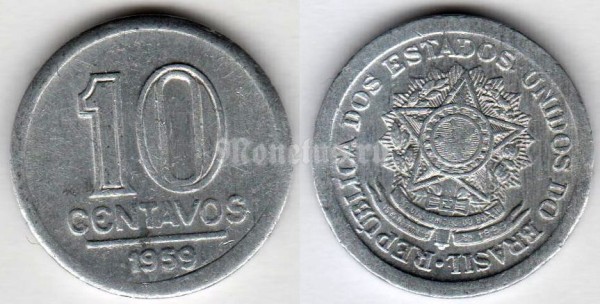 монета Бразилия 10 сентаво 1959 год