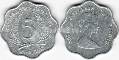 монета Восточные Карибы 5 центов 1994 год