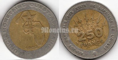 монета Западная Африка (BCEAO) 250 франков 1992 год