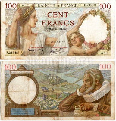 банкнота Франция 100 франков 1941 год