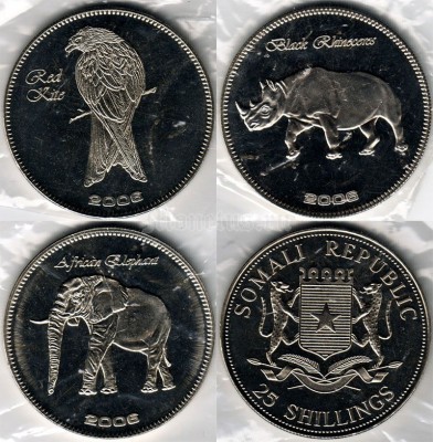 Сомали набор из 3 монет 25 шиллингов 2006 год животные PROOF