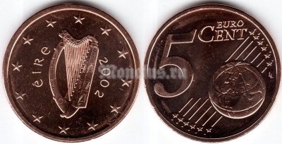 монета Ирландия 5 евроцентов 2002 год