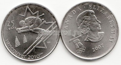 Канада 25 центов 2007 год XXI Зимние Олимпийские Игры 2010 года в Ванкувере слалом