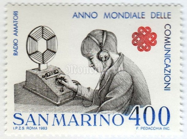 марка Сан-Марино 400 лир "World Communications Year" 1983 год