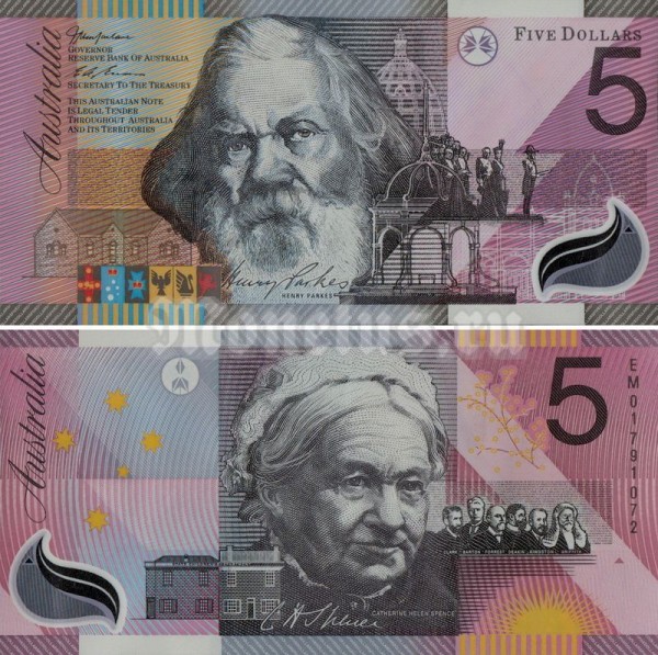 банкнота Австралия 5 долларов 2001 год, пластик