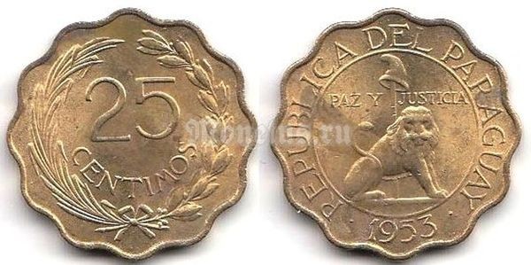 монета Парагвай 25 сантимов 1953 год
