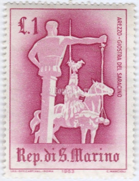 марка Сан-Марино 1 лира "Saracen Tournament" 1963 год
