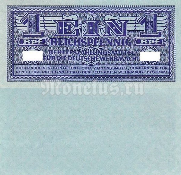 банкнота Германия 1 рейхспфенниг 1942 год