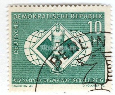 марка ГДР 10+5 пфенниг "Tower" 1960 год Гашение