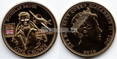 монета Тристан да Кунья 1 крона 2010 год Дуглас Бадер - герой «Битвы за Британию»