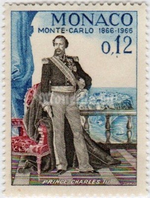 марка Монако 0,12 франка "Prince Charles III, founder of Monte Carlo" 1966 год