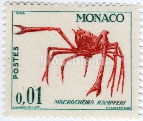 марка Монако 0,01 франка "Japanese Spider Crab (Macrocheira kaempferi)" 1964 год