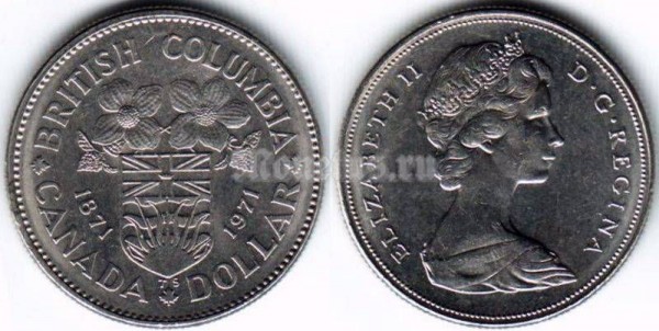 монета Канада 1 доллар 1971 год 100-летие присоединения Британской Колумбии
