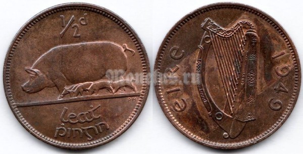 монета Ирландия ½ пенни 1949 год