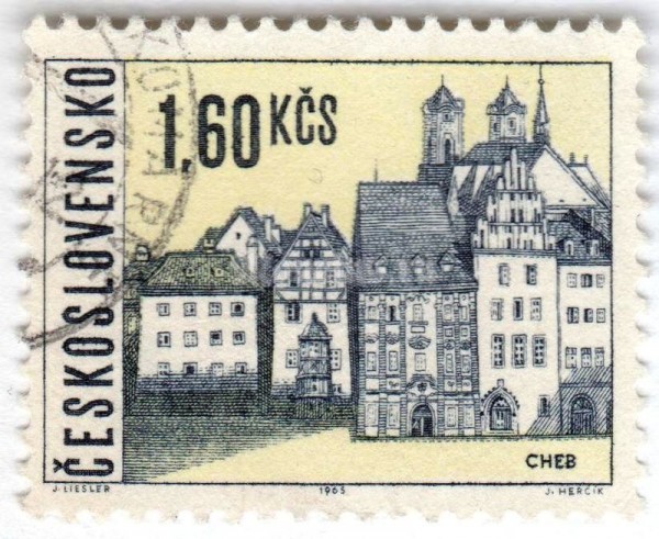 марка Чехословакия 1,60 кроны "Cheb" 1965 год Гашение