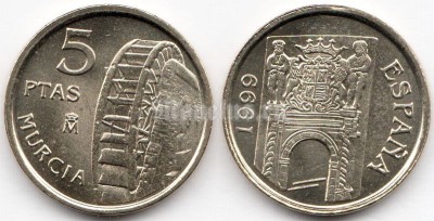 монета Испания 5 песет 1999 год Мурсия