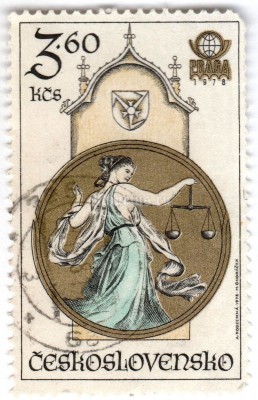 марка Чехословакия 3,60 кроны "Clock tower, Prague" 1978 год Гашение