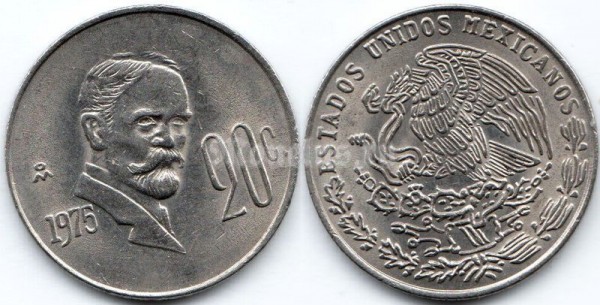 монета Мексика 20 сентаво 1975 год - Франсиско Мадеро