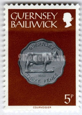 марка Гернси 5 пенни "Three Pence, 1956" 1979 год
