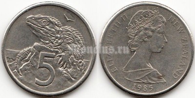 монета Новая Зеландия 5 центов 1985 год