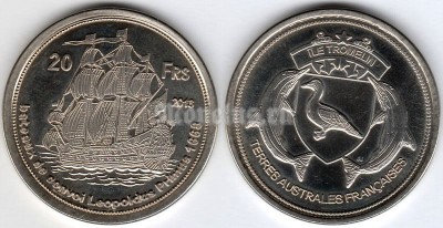 монета Остров Тромлен 20 франков 2013 год - Корабль