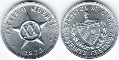 монета Куба 20 сентаво 1972 год
