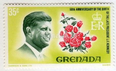 марка Гренада 35 центов "Pres. John F. Kennedy" 1968 год