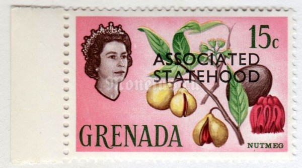 марка Гренада 15 центов "Nutmeg (overprinted)" 1967 год