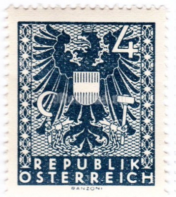 марка Австрия 4 Немецких рейхспфенинг "Герб" 1945 год