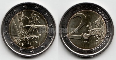 монета 2 евро 2009 год Италия 200 лет со дня рождения Луи Брайля