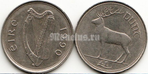 Монета Ирландия 1 фунт 1990 год Благородный олень