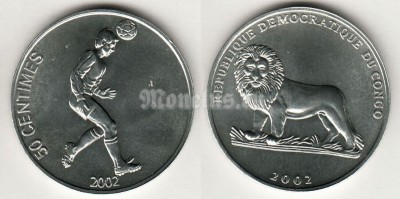 монета Конго 50 сантим 2002 год
