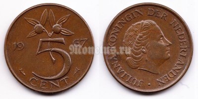 монета Нидерланды 5 центов 1967 год