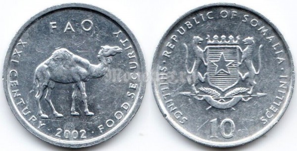 монета Сомали 10 шиллингов 2000 год FAO верблюд