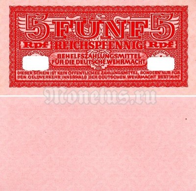 банкнота Германия 5 рейхспфеннигов 1942 год