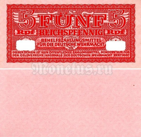 банкнота Германия 5 рейхспфеннигов 1942 год