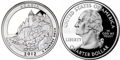 монета США 25 центов 2012 год штат Мэн Национальный парк Акадия, 13-й