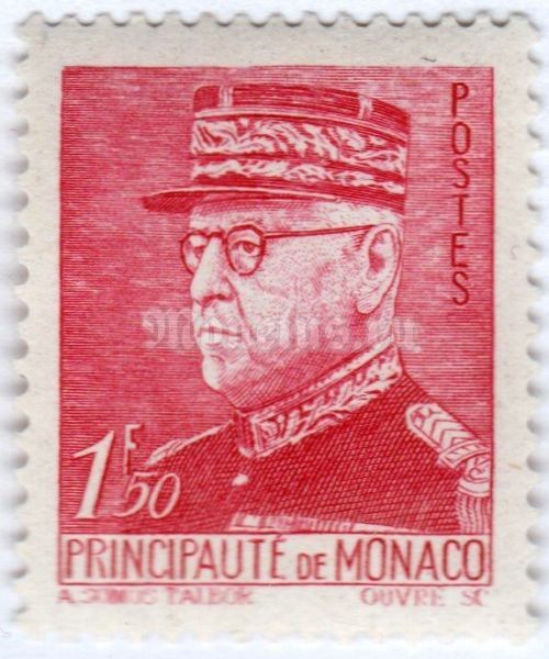 марка Монако 1,50 франка "Prince Louis II (1870-1949)" 1941 год
