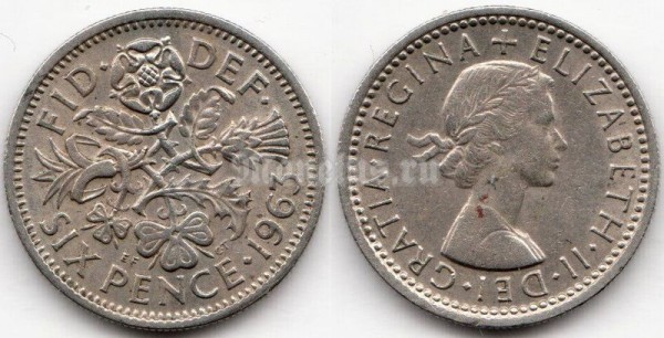 монета Великобритания 6 пенсов 1963 год
