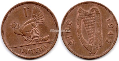 монета Ирландия 1 пенни 1942 год Глухарь