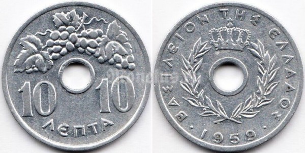 монета Греция 10 лепт 1959 год